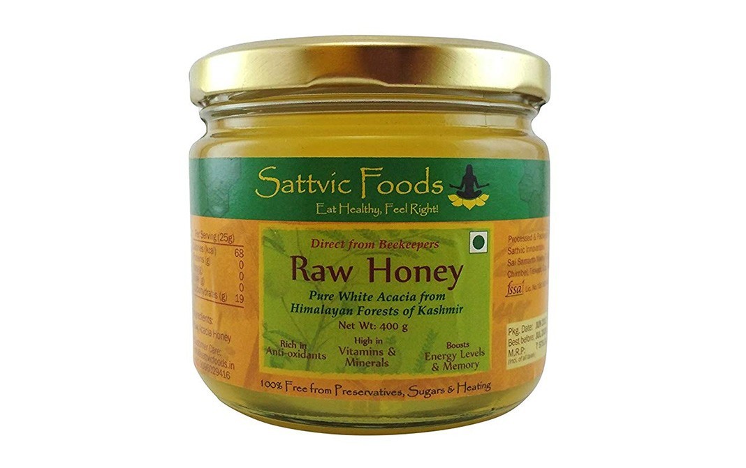 Sattvic foods Raw Honey of Kashmir    Glass Jar  400 grams